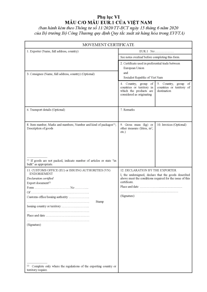 Sample C/O Form EUR.1