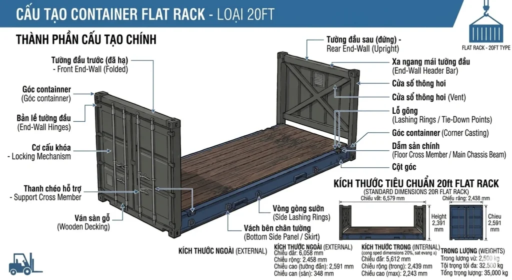 Container phẳng (flat rack) 20ft