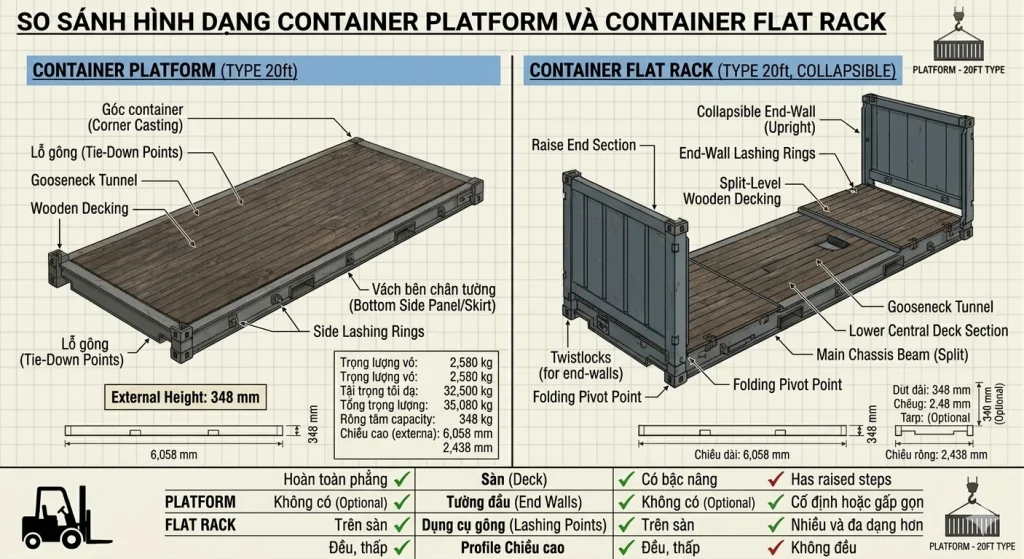 So sánh container Flat rack và container platform