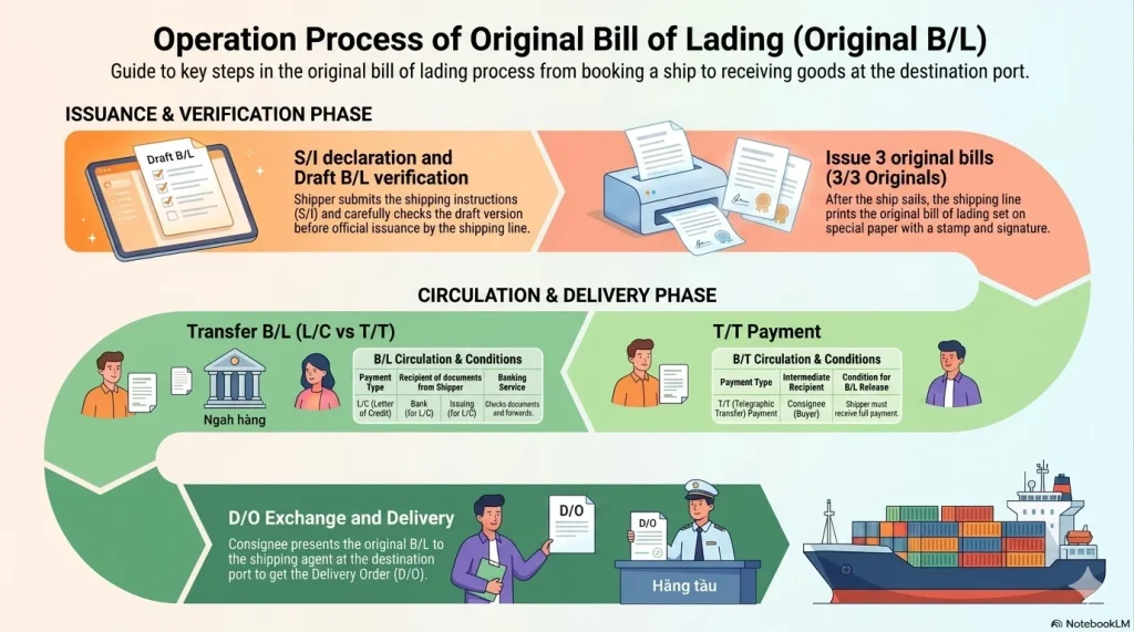 The process of issuing and circulating original bills of lading.