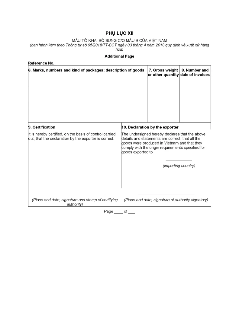 C/O Form B Appendix