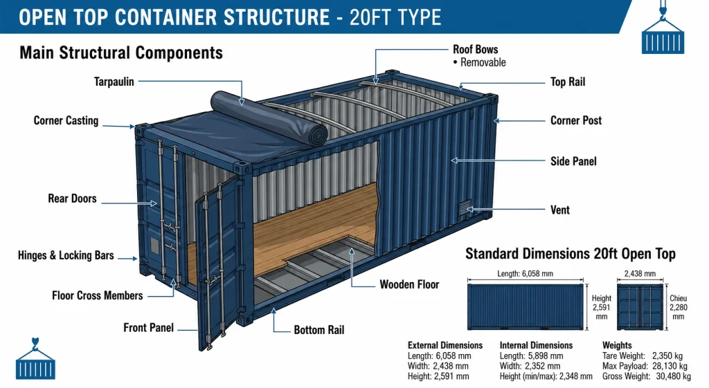 open top container 20ft