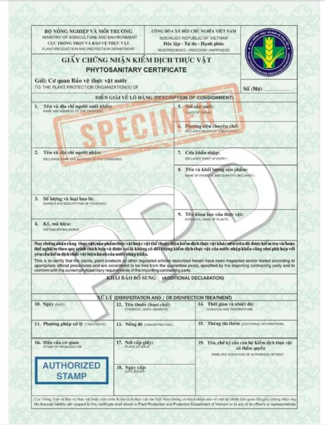 Sample Phytosanitary Certificate